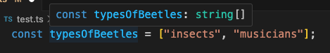 screenshot of vscode, hovering over code. Type shown is string[]